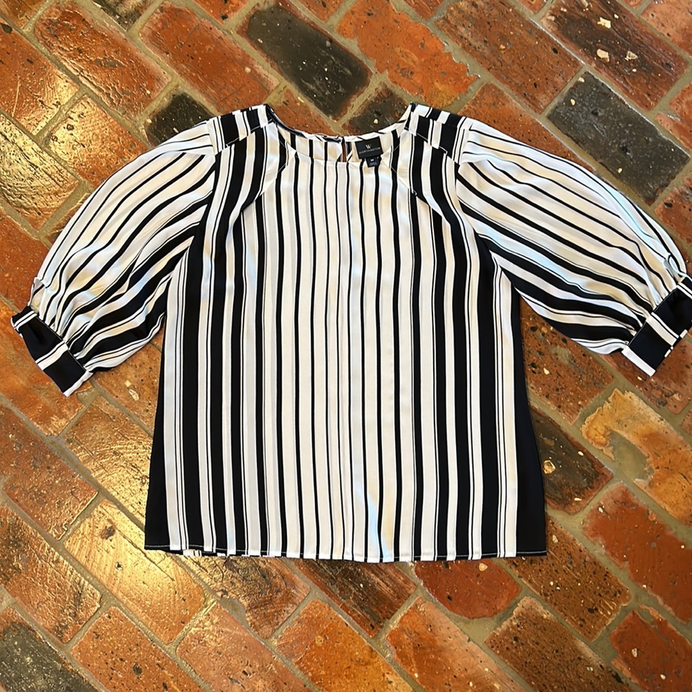 Worthington black and white stripe blouse szM - Picture 4 of 9